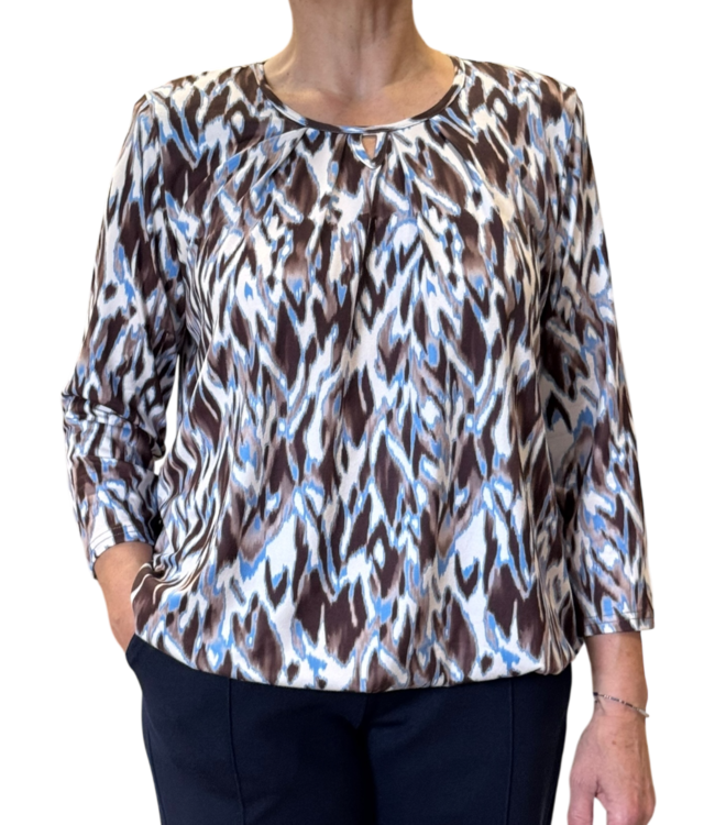 dames blouson shirt gevlamd bruin 3/4 mouwlengte