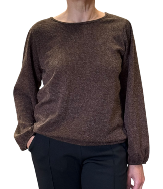 FOS - Amsterdam dames blouson pullover met boord effen bruin FOS - Amsterdam dames blouson pullover met boord effen bruin