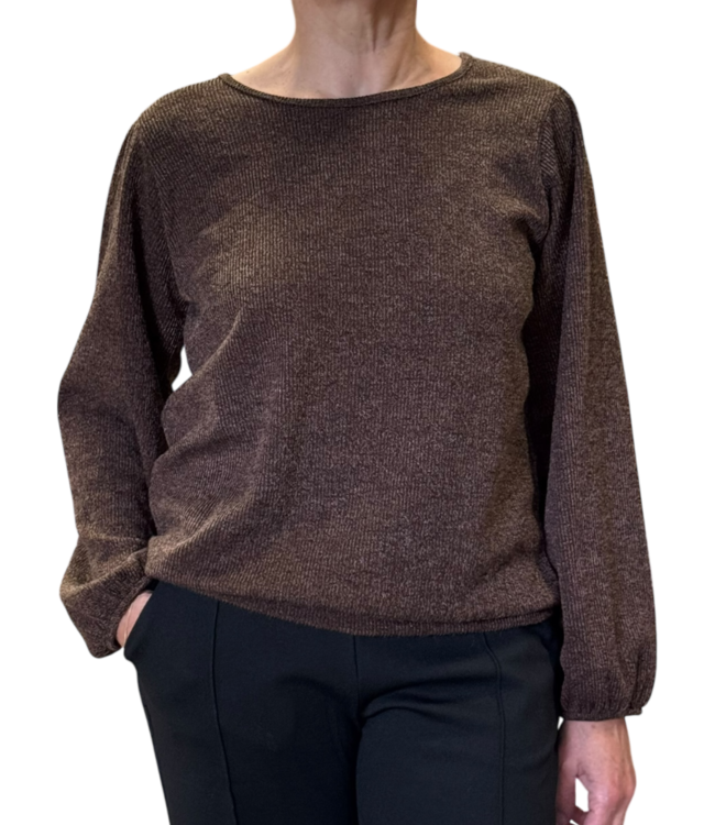 dames blouson pullover met boord effen bruin