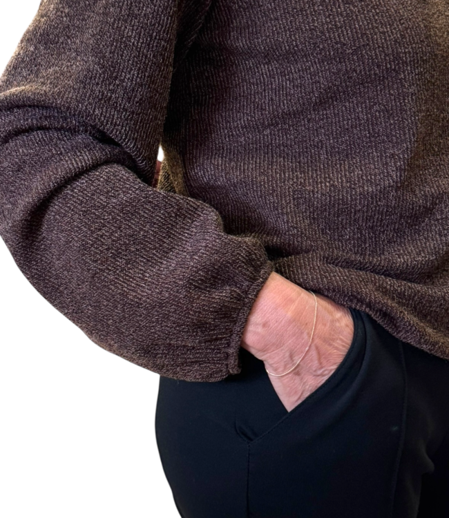 dames blouson pullover met boord effen bruin