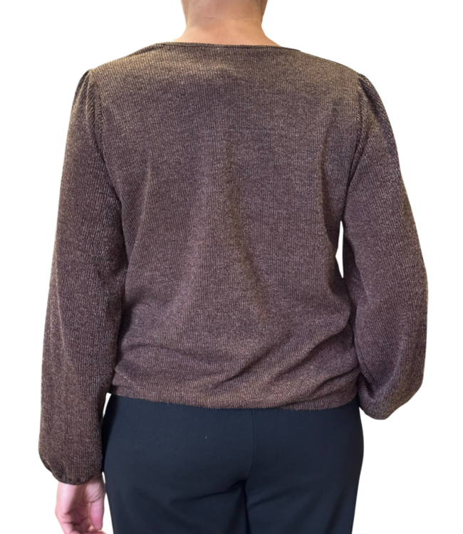 dames blouson pullover met boord effen bruin