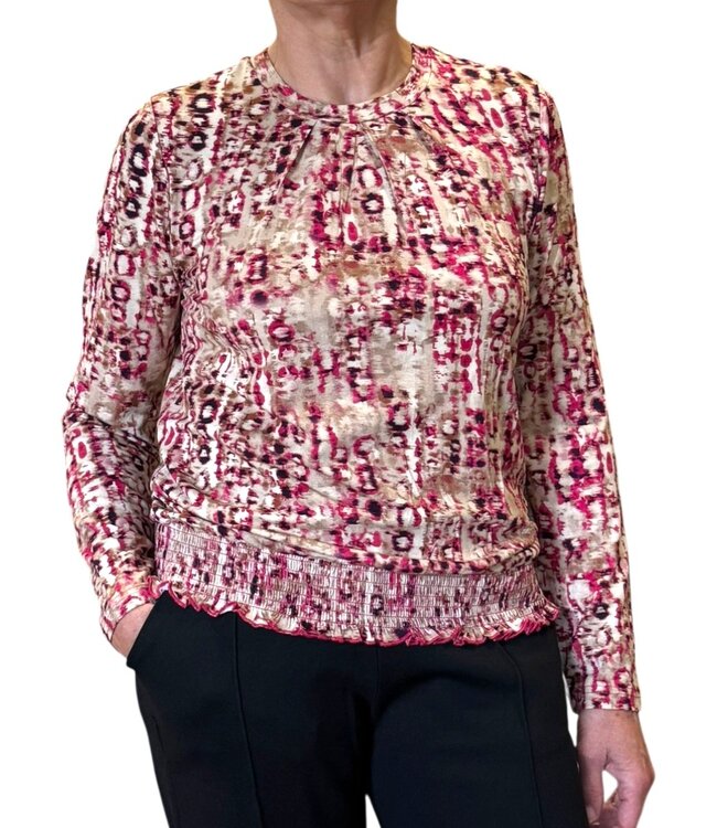 dames blouson shirt elastische boord (smokwerk) roze