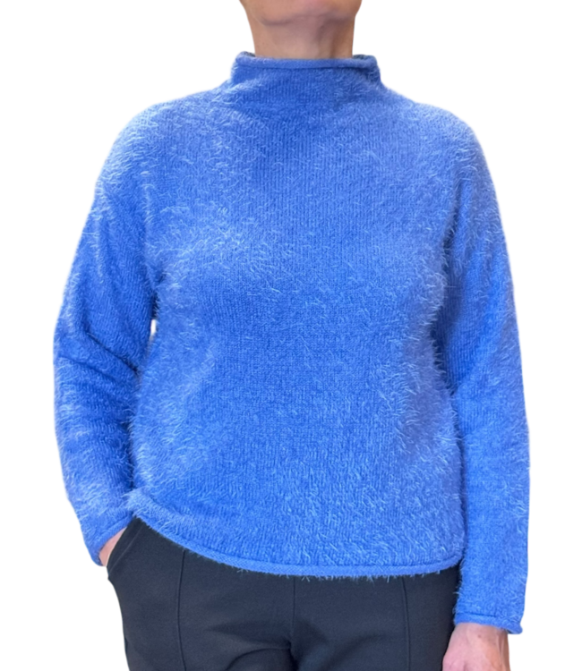 harige dames trui met boord "Cat" blauw FreeQuent