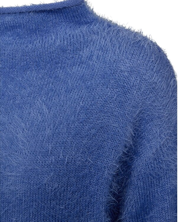 harige dames trui met boord "Cat" blauw FreeQuent