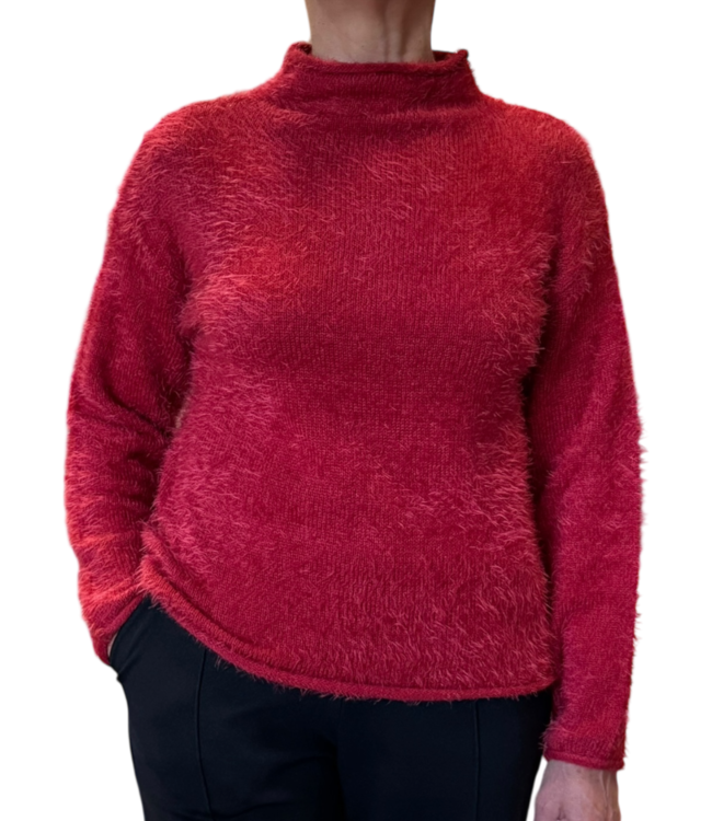harige dames trui met boord "Cat" rood FreeQuent