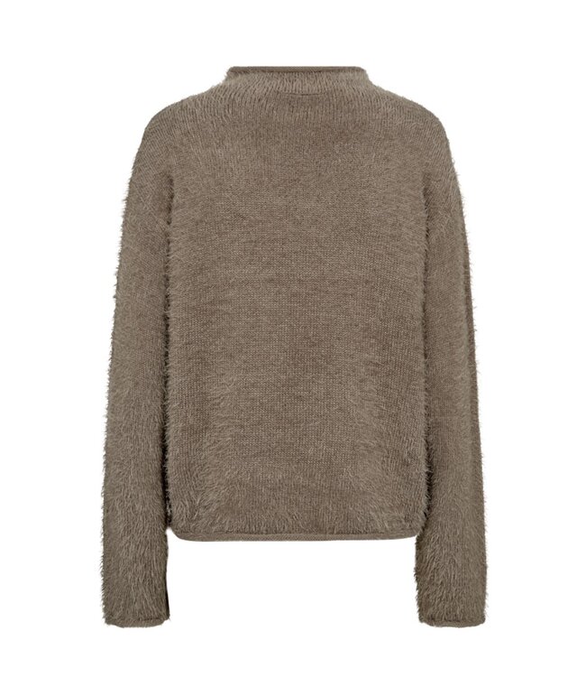 harige dames trui met boord "Cat" taupe FreeQuent