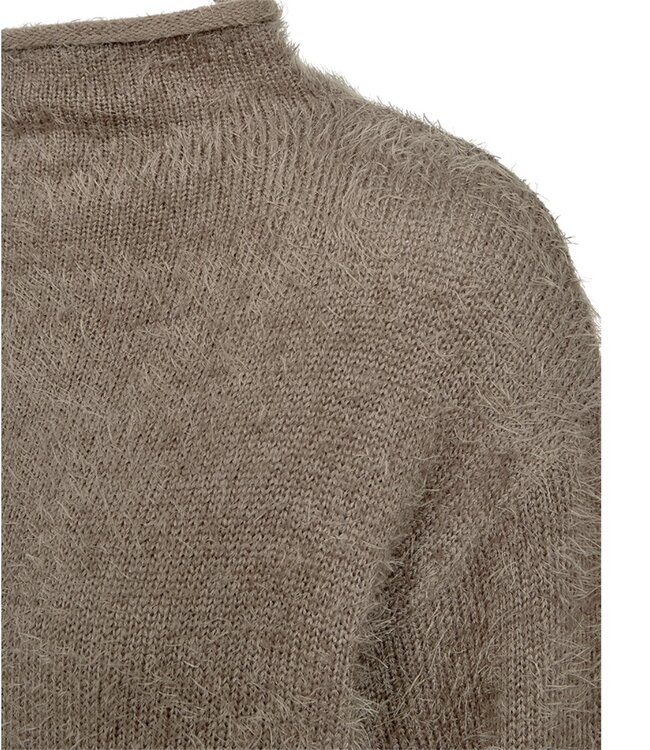 harige dames trui met boord "Cat" taupe FreeQuent