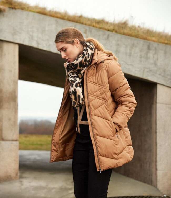 Winterjas dames met artisbare capuchon caramel- bruin Sunday