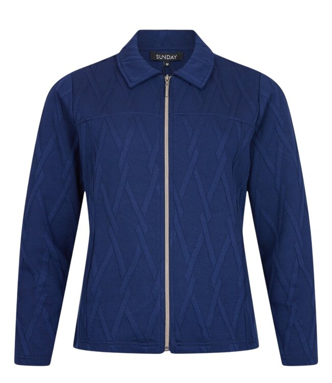 chique dames jasje met diamant patroon kobalt- blauw Sunday