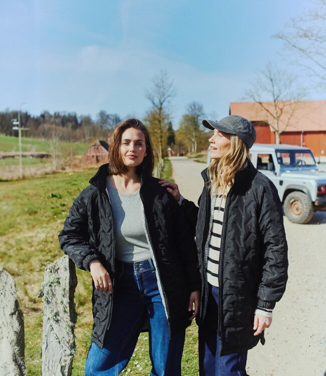 winterjas dames met ritssluiting en patroon zwart FreeQuent "Crown"