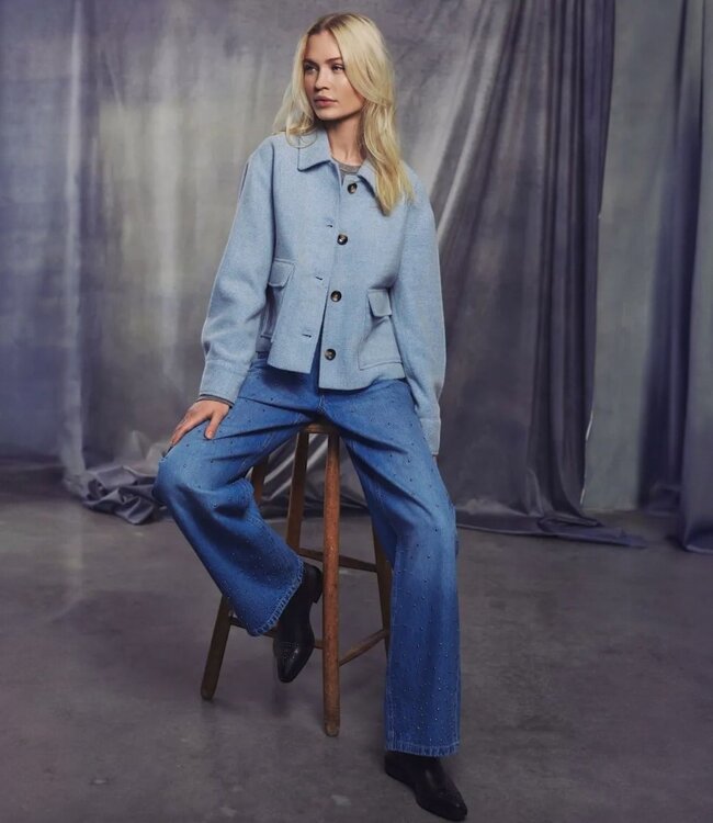 dames vest- jas met 30% wol en visgraat motief blauw B. Copenhagen