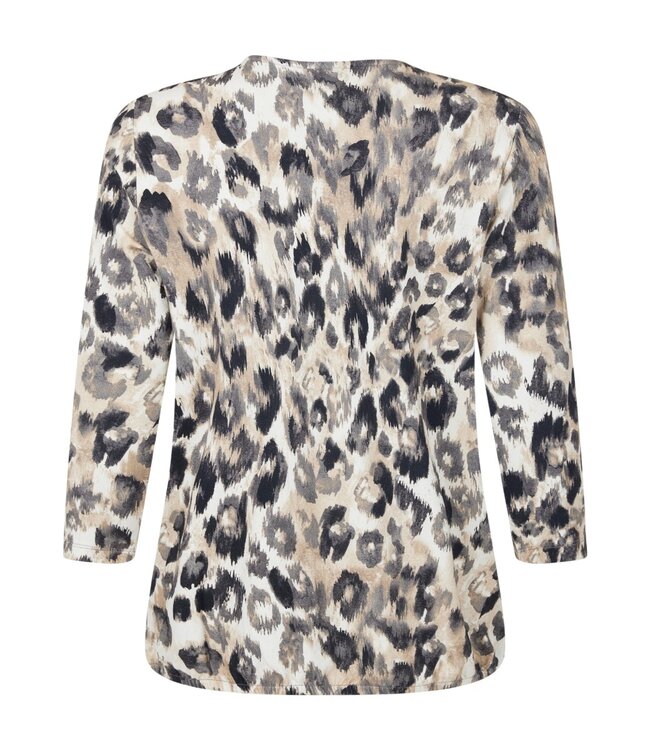 dames blouson shirt elastiek panther print beige- zwart Brandtex
