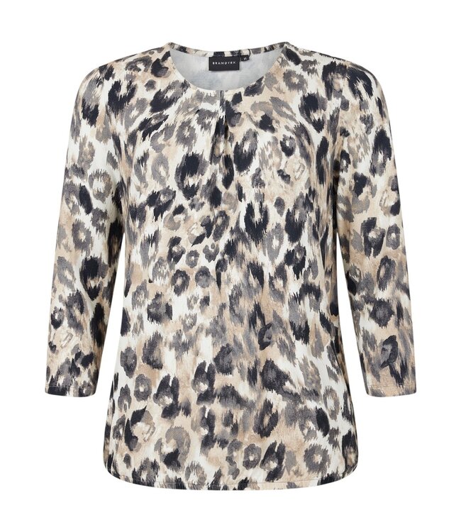 dames blouson shirt elastiek panther print beige- zwart Brandtex