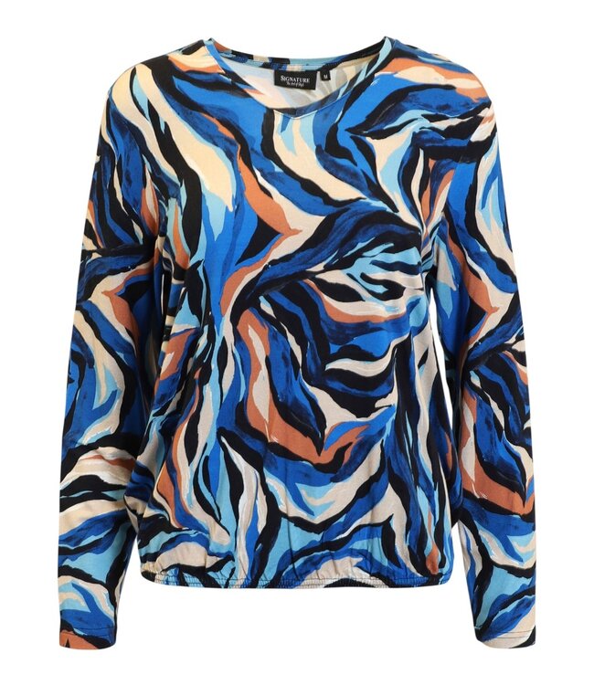 dames blouson shirt swirl- kobaltblauw v-hals Signature