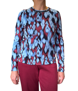 Brandtex. dames blouson shirt gevlamd blauw- rood Brandtex