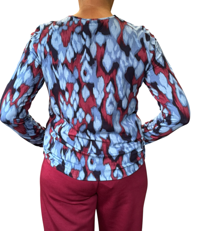 dames blouson shirt gevlamd blauw- rood