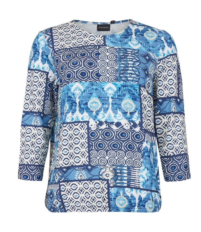 dames blouson shirt elastiek "Bohemien" jeansblauw