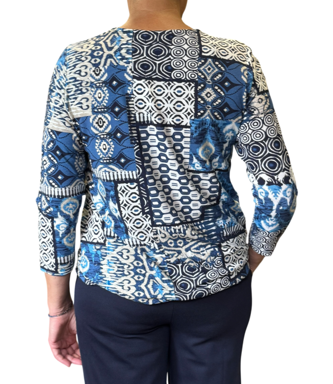 dames blouson shirt elastiek "Bohemien" jeansblauw