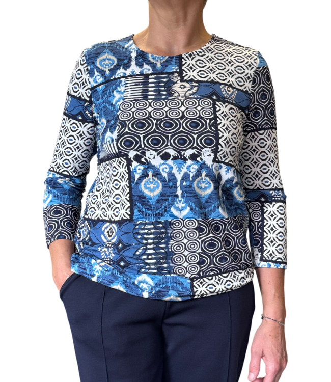 dames blouson shirt elastiek "Bohemien" jeansblauw