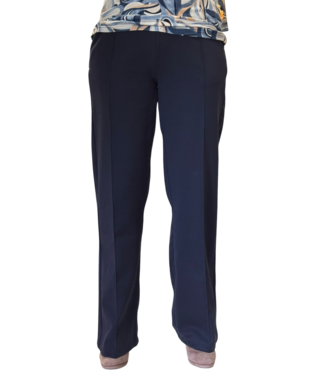 M.X.O. flared broek dames met stik- plooi marine M.X.O.