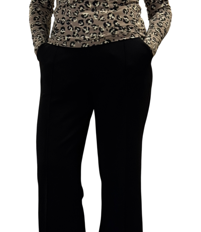 flared broek dames met stik- plooi zwart M.X.O.