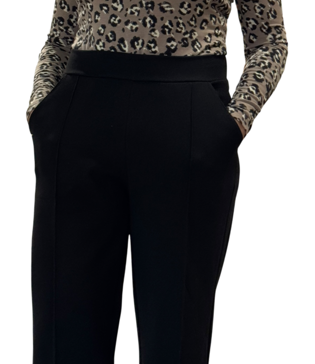 flared broek dames met stik- plooi zwart M.X.O.