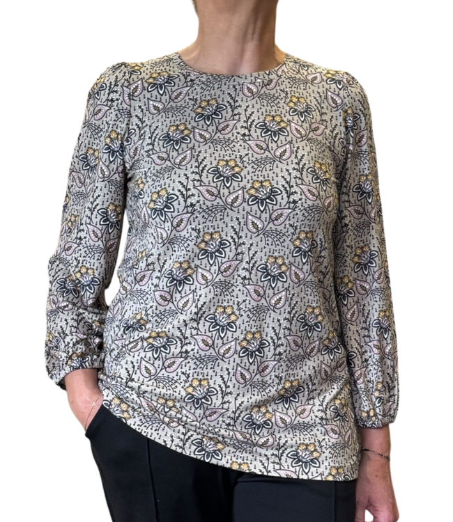 dames t- shirt bloemen print khaki