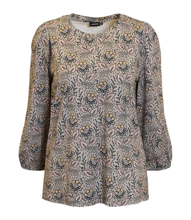 dames t- shirt bloemen print khaki