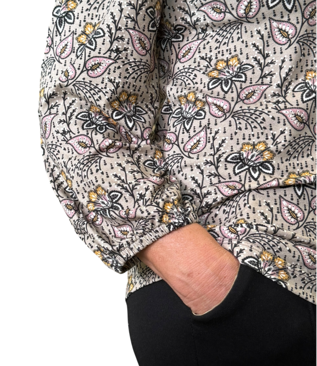 dames t- shirt bloemen print khaki