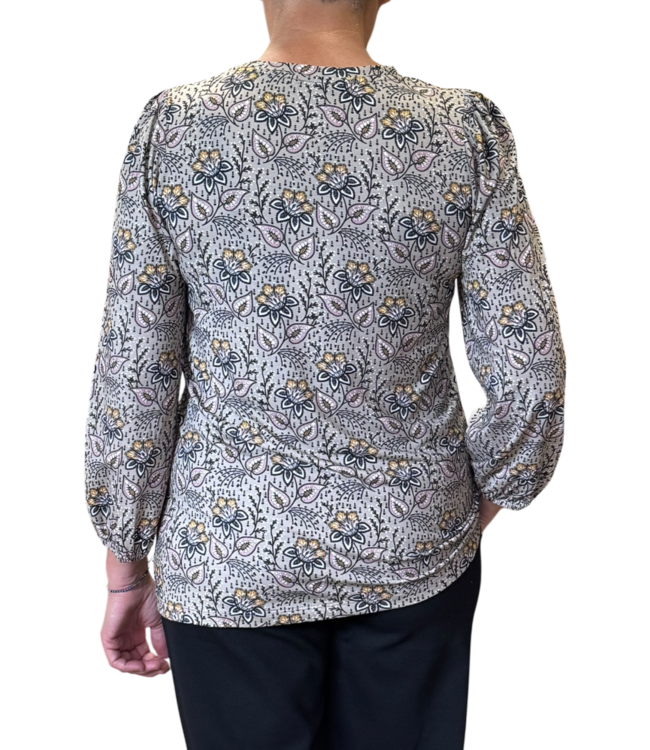 dames t- shirt bloemen print khaki