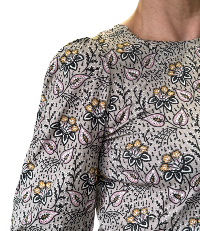 dames t- shirt bloemen print khaki