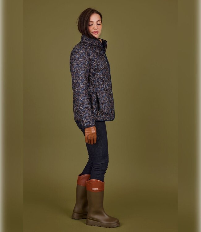 klassieke dames jas reversibel met print marine- bruin Normann