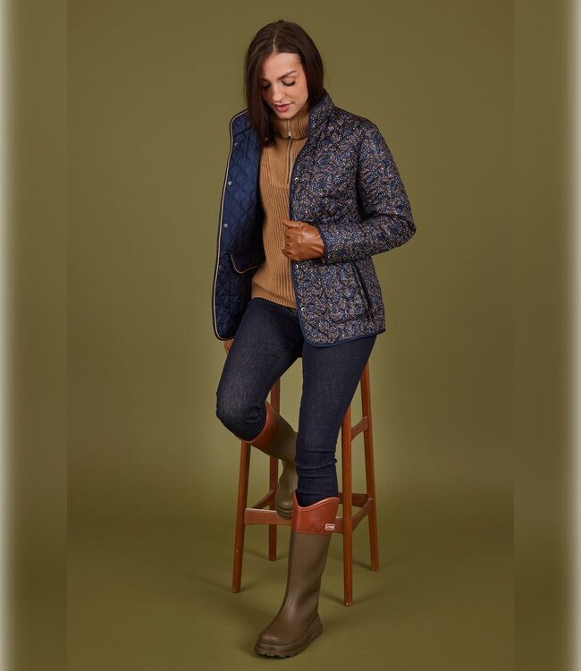 klassieke dames jas reversibel met print marine- bruin Normann