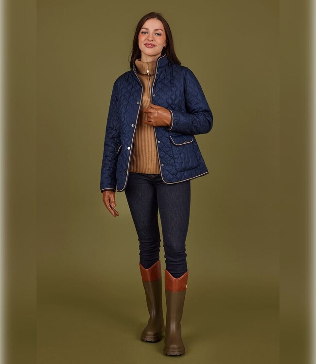 klassieke dames jas reversibel met print marine- bruin Normann