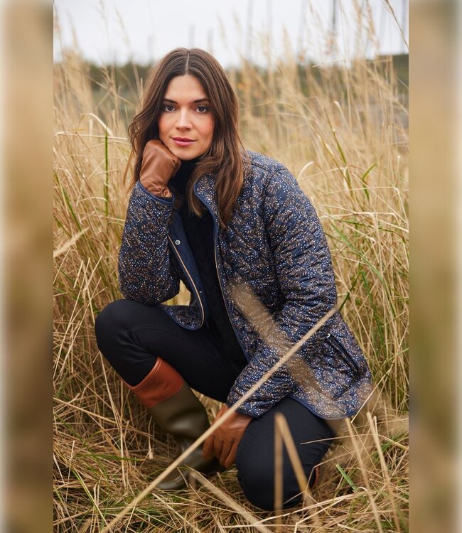 klassieke dames jas reversibel met print marine- bruin Normann