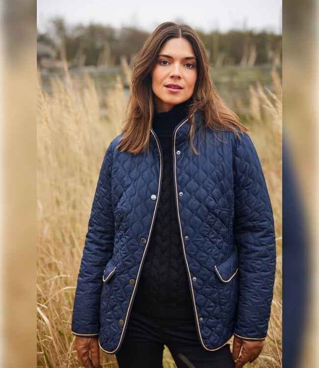 klassieke dames jas reversibel met print marine- bruin Normann