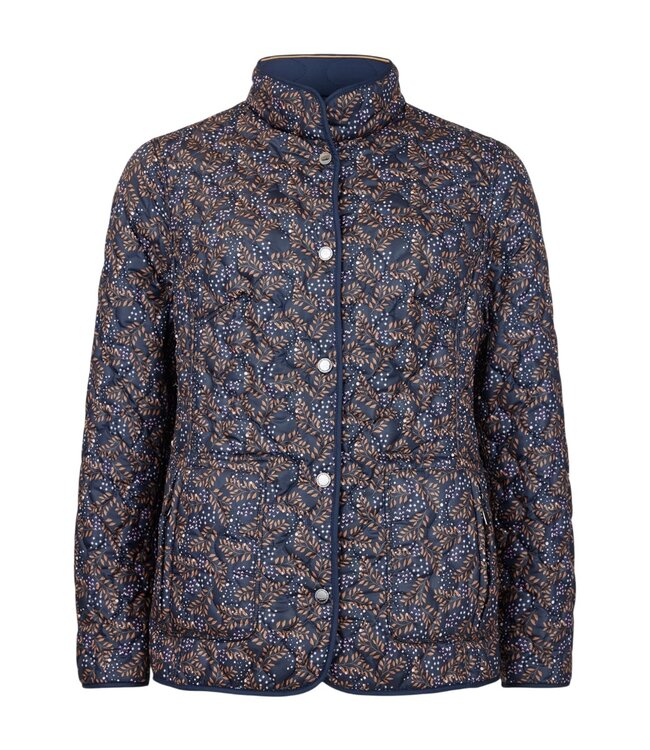 klassieke dames jas reversibel met print marine- bruin Normann