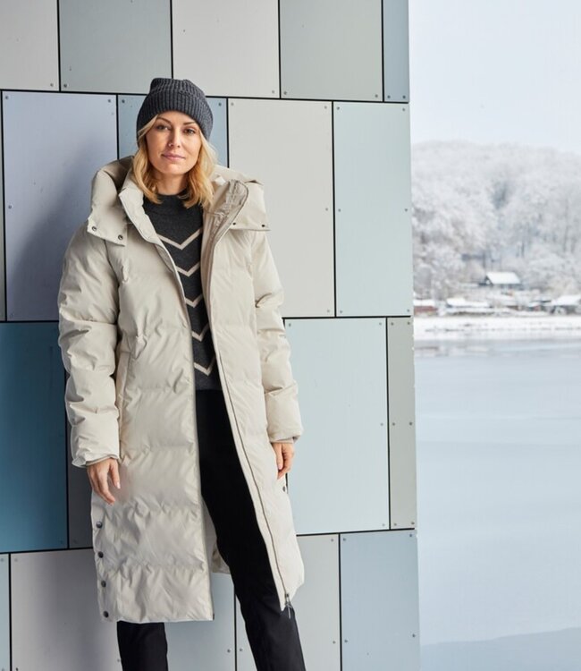lange winterjas dames met knopen beige Brandtex