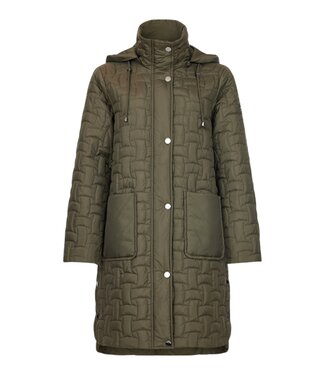 Frandsen lange dames jas met 3D- patroon en capuchon khaki groen Frandsen