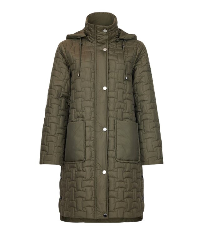lange dames jas met 3D- patroon en capuchon khaki groen Frandsen