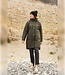 lange dames jas met 3D- patroon en capuchon khaki groen Frandsen