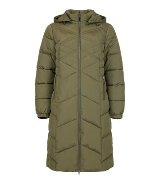 Sunday lange winterjas dames met capuchon en patroon khaki- groen Sunday