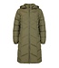 lange winterjas dames met capuchon en patroon khaki- groen Sunday