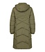 lange winterjas dames met capuchon en patroon khaki- groen Sunday