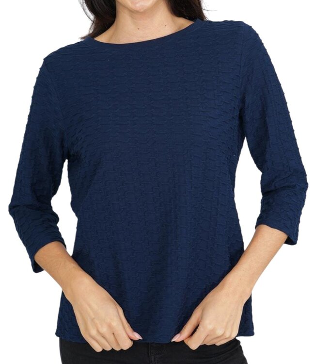 dames t- shirt relief patroon marine 7/8 mouwlengte  M.X.O.