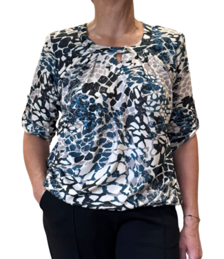 BLAUW blouson geruwd pebbles beige- blauw