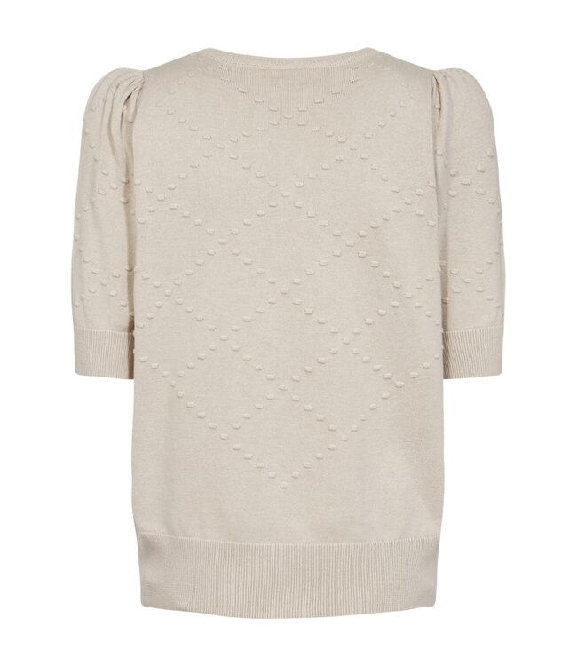 dames pullover "Dodo" korte mouw 3D-stip katoen beige FreeQuent