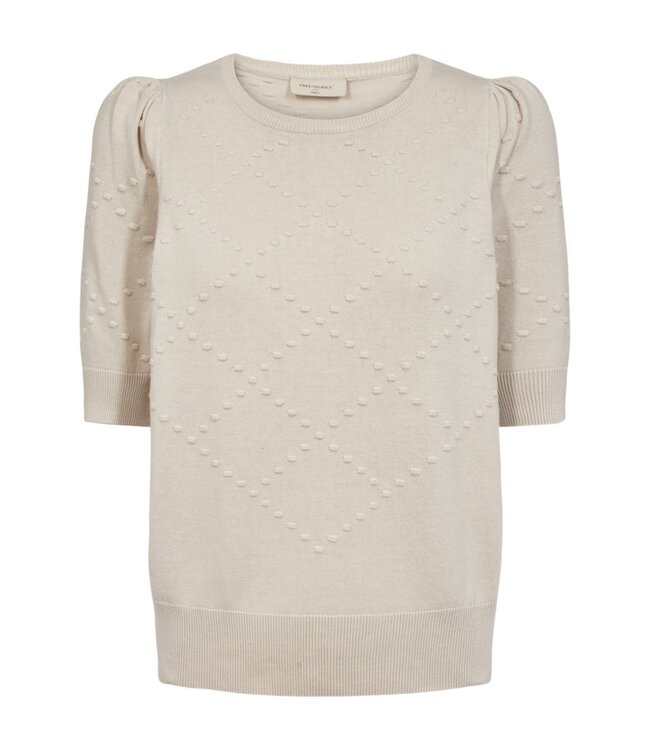 dames pullover "Dodo" korte mouw 3D-stip katoen beige FreeQuent