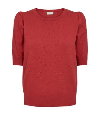 FreeQuent dames pullover "Dodo" korte mouw 3D-stip katoen Baked- Apple FreeQuent