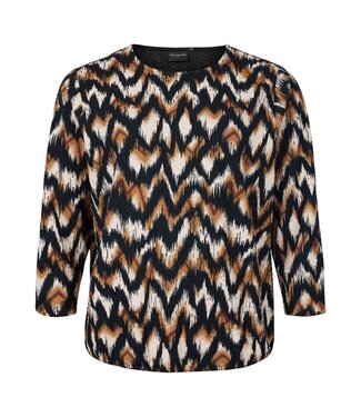 Brandtex. dames blouson (dikke stof) zigzag print tabak- zwart Brandtex